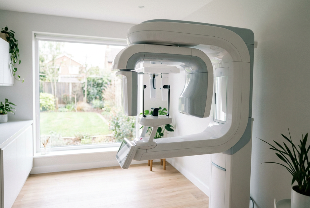 Modern dental cone beam CT scanner in a bright dental office at Total Care Dental
